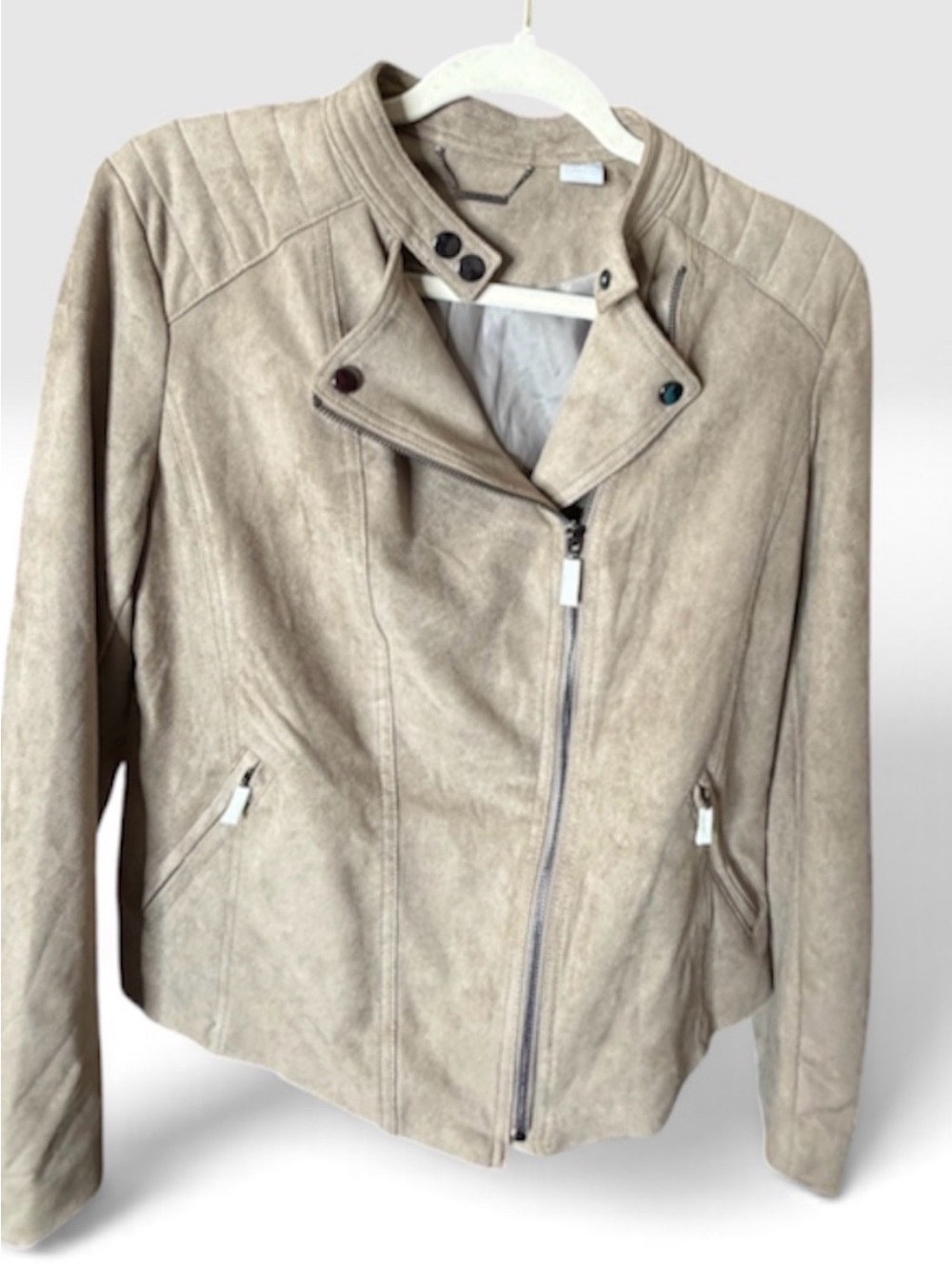 Chico's Vegan Leather Tan Moto Jacket, NWT, Size 1 by Chico's